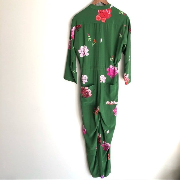 Creatures of Comfort Green Floral Jumpsuit Silk Long Sleeve Boho - Picture 3 of 16
